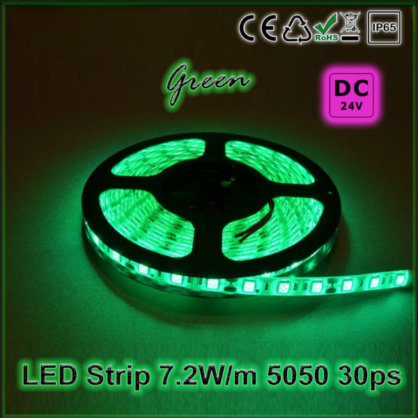 Led Strip 7.2W -SMD5050 30 Leds Green IP65 24V