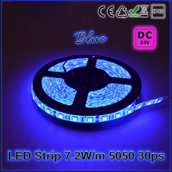 Led Strip 7.2W -SMD5050 30 Leds Blue IP65 24V