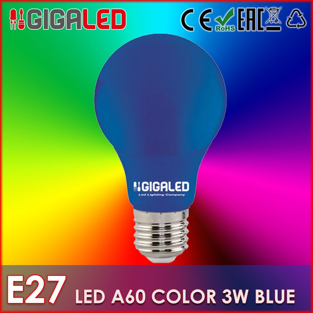 LED Λάμπα 3W Ε27/A60 Χρωματιστή-Μπλε