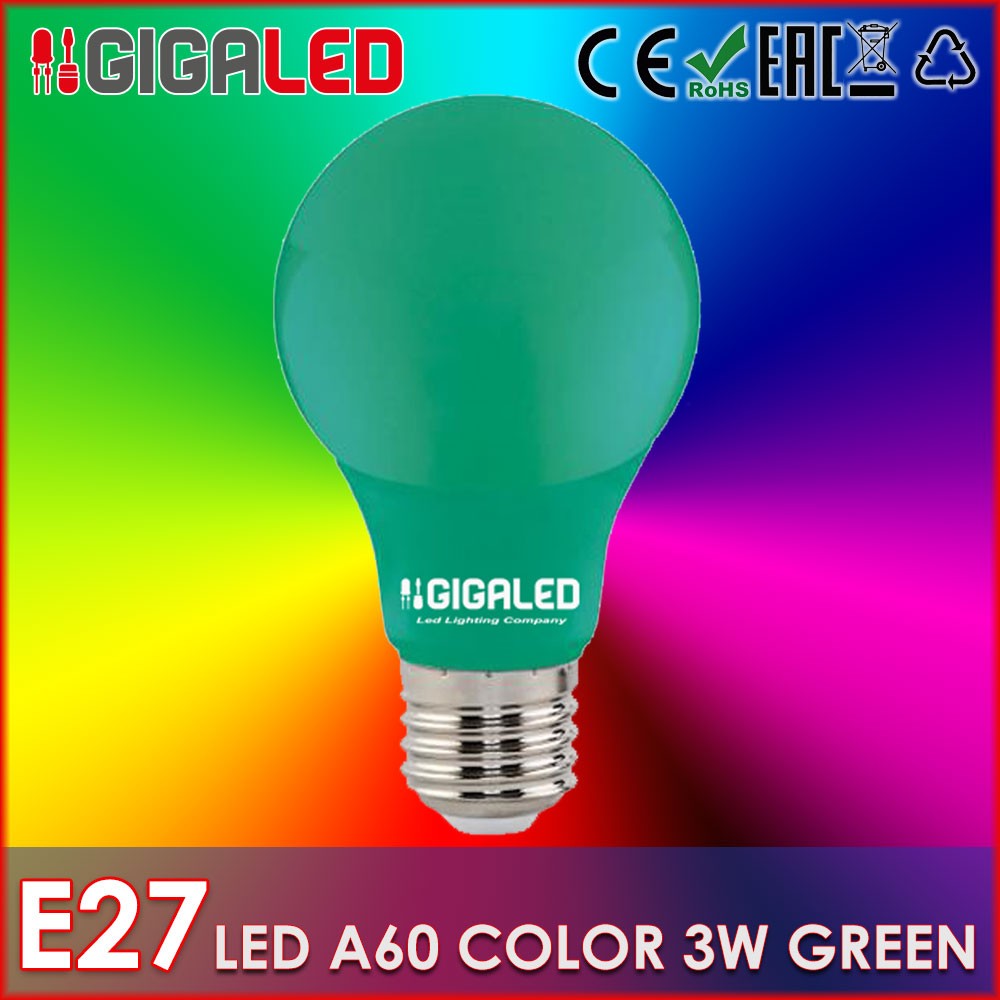 LED Λάμπα 3W Ε27/A60 Χρωματιστή-Πράσινη