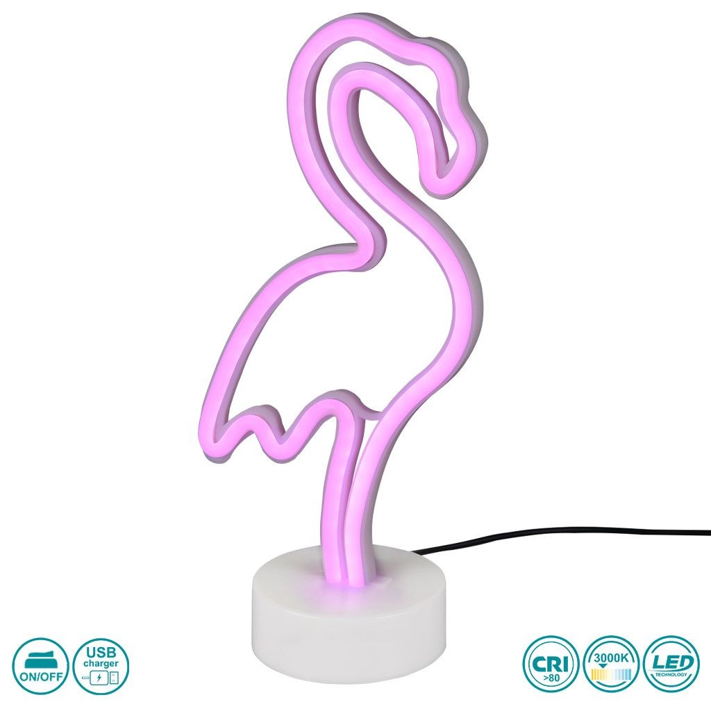 LED Επιτραπέζιο Παιδικό Φωτιστικό 1,8Watt Flamingo