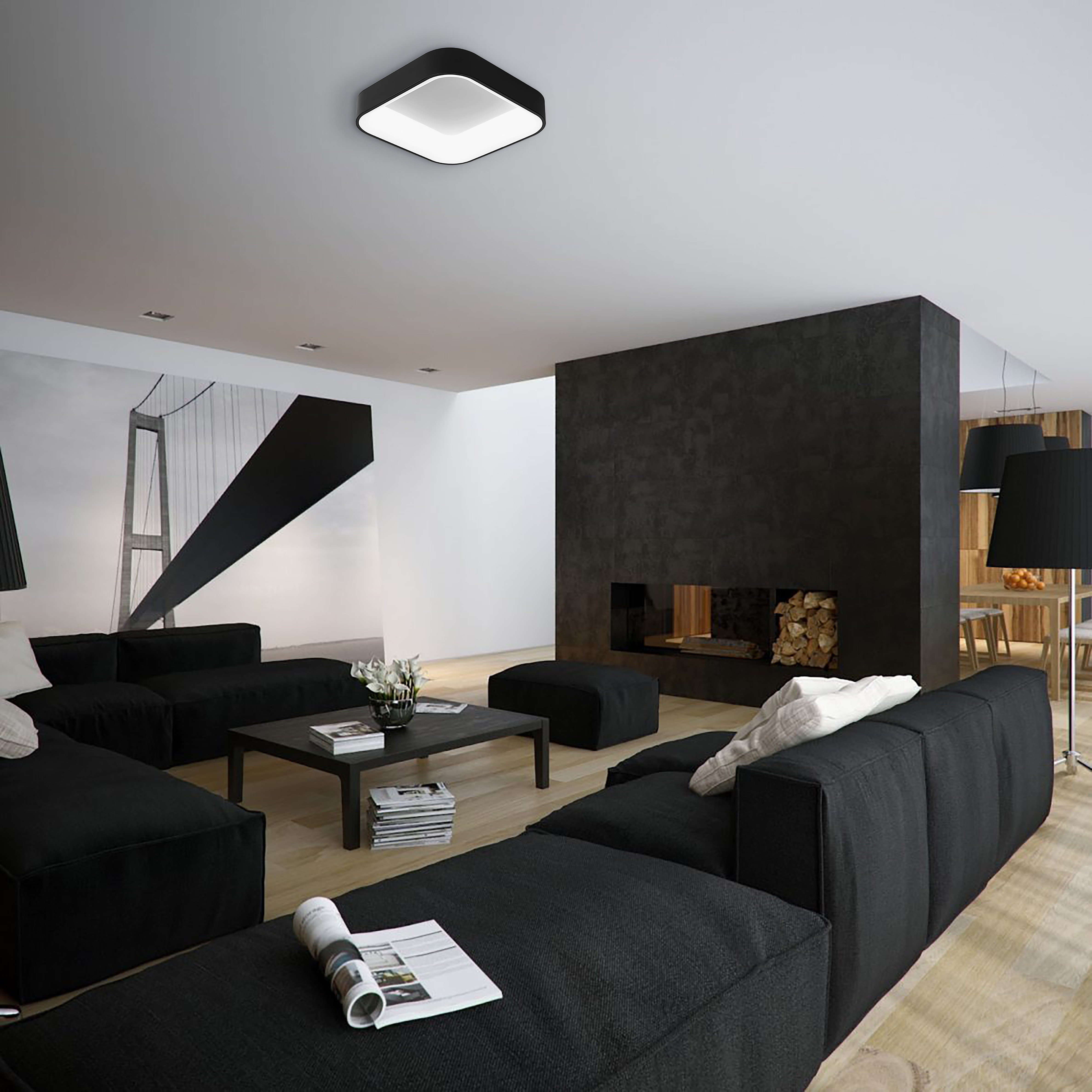 LED Φωτιστικό οροφής πλαφονιέρα LAS PALMAS 50W Μαύρη με εναλλαγή χρωμάτων και dimmable  6006BL