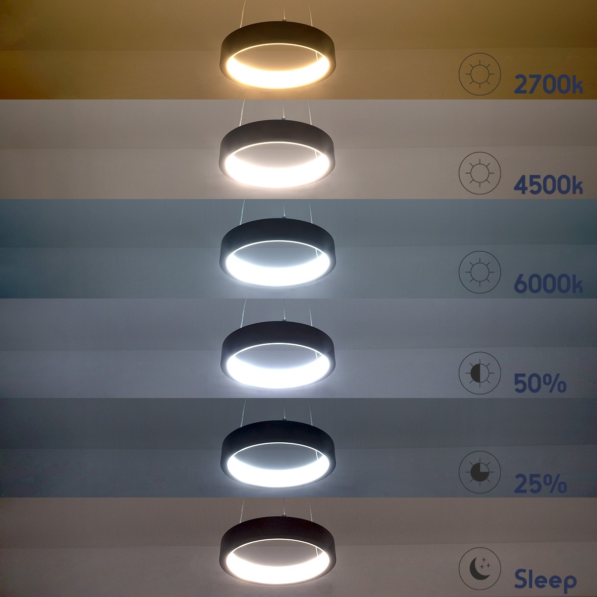 LED Κρεμαστό Φωτιστικό Οροφής NEMESIS 67W με Εναλλαγή Φωτισμού μέσω Τηλεχειριστηρίου Dimmable Φ80cm - Μαύρο