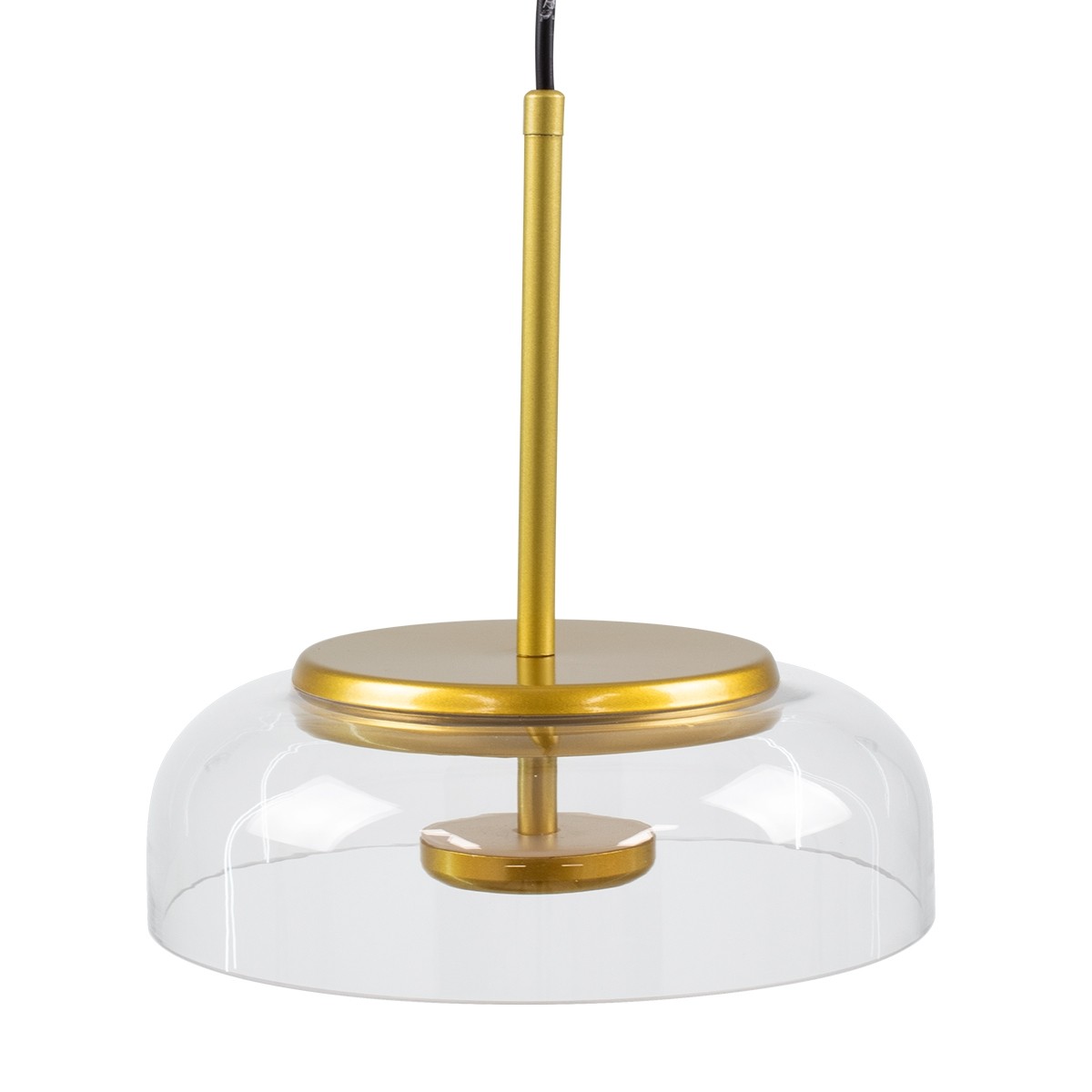 LED Μοντέρνο Κρεμαστό Φωτιστικό Οροφής CHARLOTTE Μονόφωτο Διάφανο Γυάλινο Χρυσό Μεταλλικό CREE 5W 500lm 180° Φ23 x Υ23cm