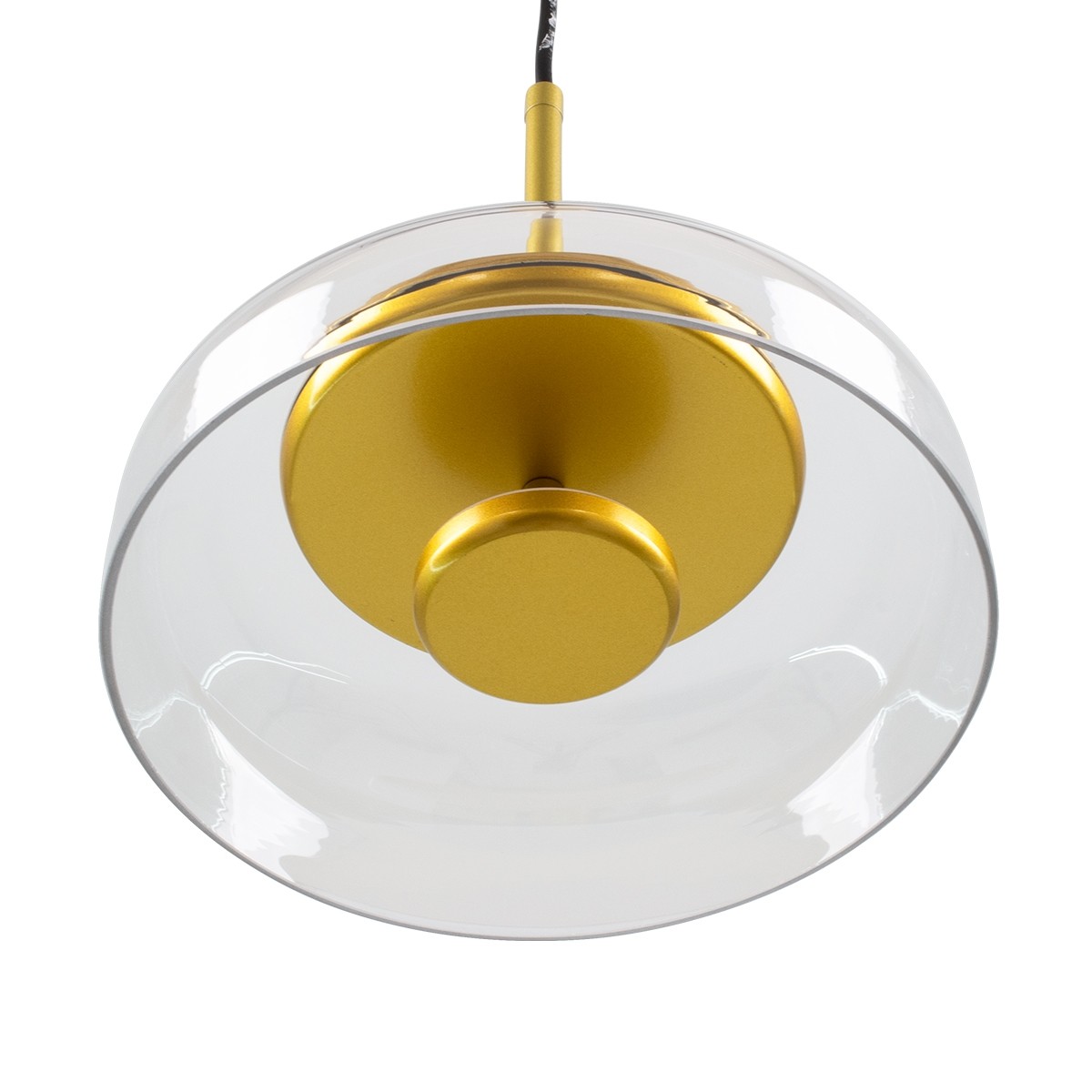 LED Μοντέρνο Κρεμαστό Φωτιστικό Οροφής CHARLOTTE Μονόφωτο Διάφανο Γυάλινο Χρυσό Μεταλλικό CREE 5W 500lm 180° Φ23 x Υ23cm