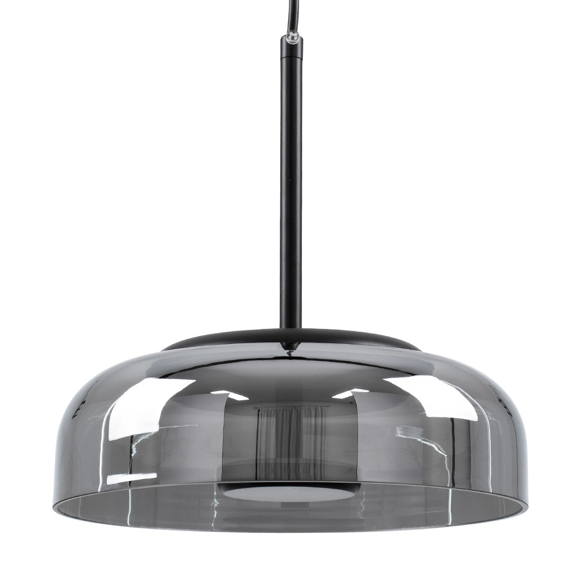 LED Μοντέρνο Κρεμαστό Φωτιστικό Οροφής CHARLOTTE Μονόφωτο Φιμέ Γυάλινο Μαύρο Μεταλλικό CREE 5W 500lm 180° Φ23 x Υ23cm