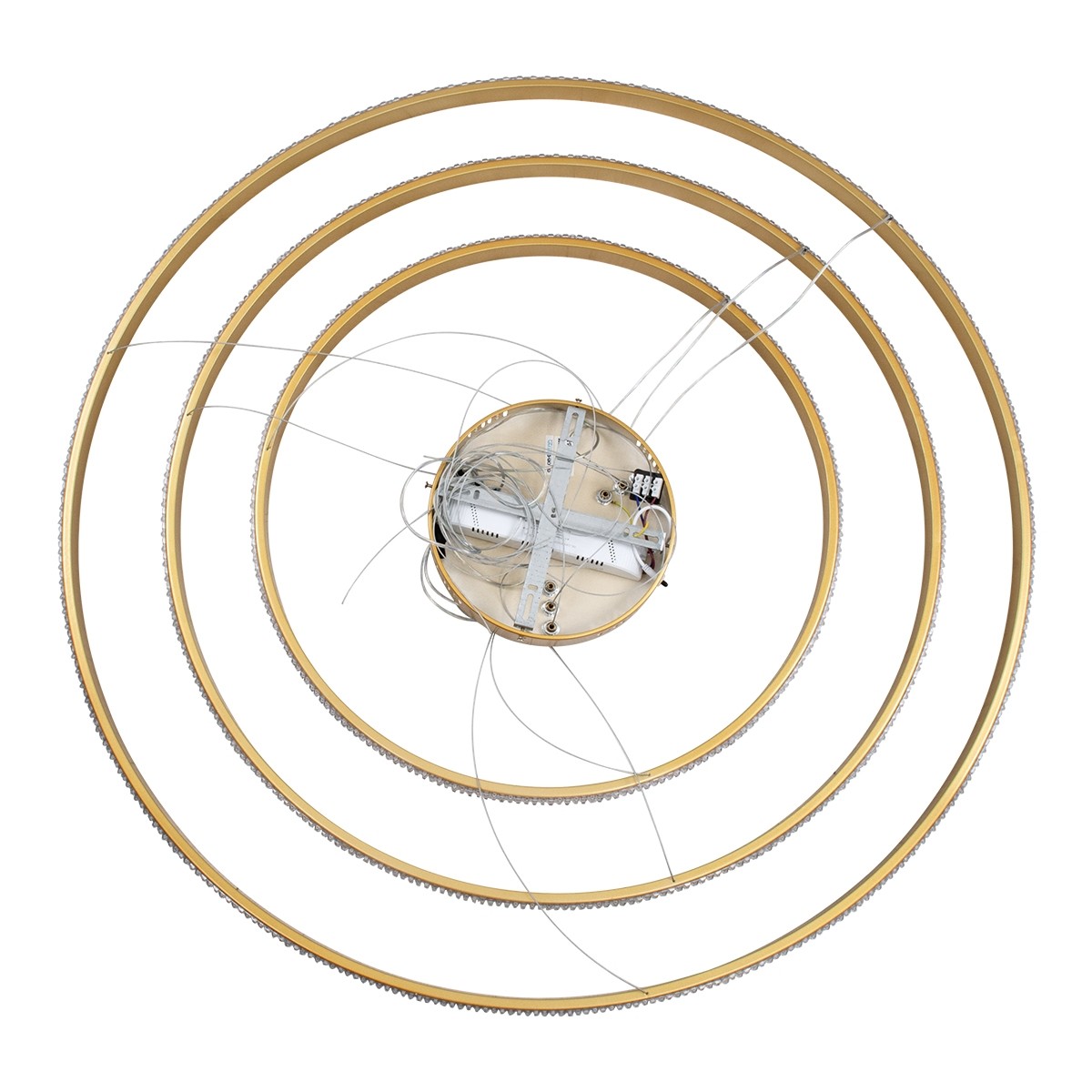 LED Κρεμαστό Φωτιστικό Χρυσό DIAMOND TRIO Κύκλος 150W με Εναλλαγή Φωτισμού μέσω Τηλεχειριστηρίου Dimmable Φ60+80+100cm - 61141