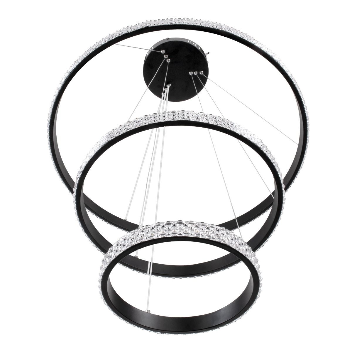 LED Κρεμαστό Φωτιστικό Μαύρο DIAMOND TRIO Κύκλος 100W με Εναλλαγή Φωτισμού μέσω Τηλεχειριστηρίου Dimmable Φ25+40+60cm