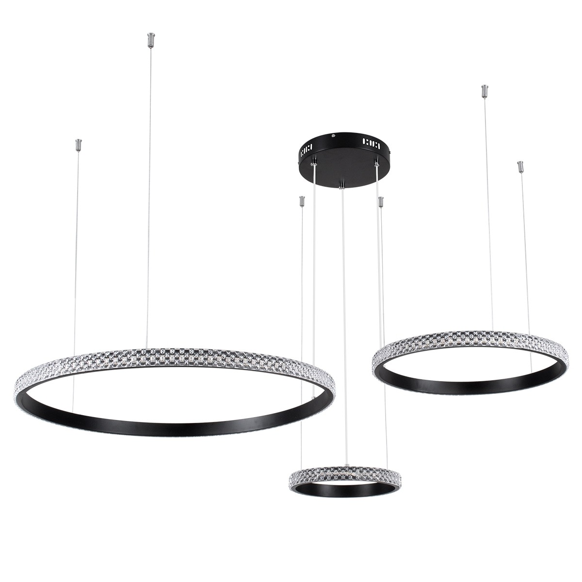 LED Κρεμαστό Φωτιστικό Μαύρο DIAMOND TRIO 3 Κύκλοι 100W Εναλλαγή Φωτισμού μέσω Τηλεχειριστηρίου Dimmable Φ25+40+60cm 61142