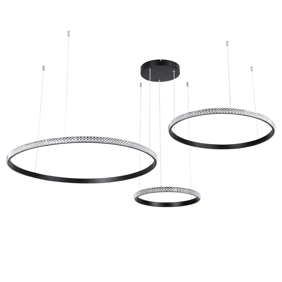 LED Κρεμαστό Φωτιστικό Μαύρο DIAMOND TRIO 3 Κύκλοι 120W Εναλλαγή Φωτισμού μέσω Τηλεχειριστηρίου Dimmable Φ40+60+80cm 61144