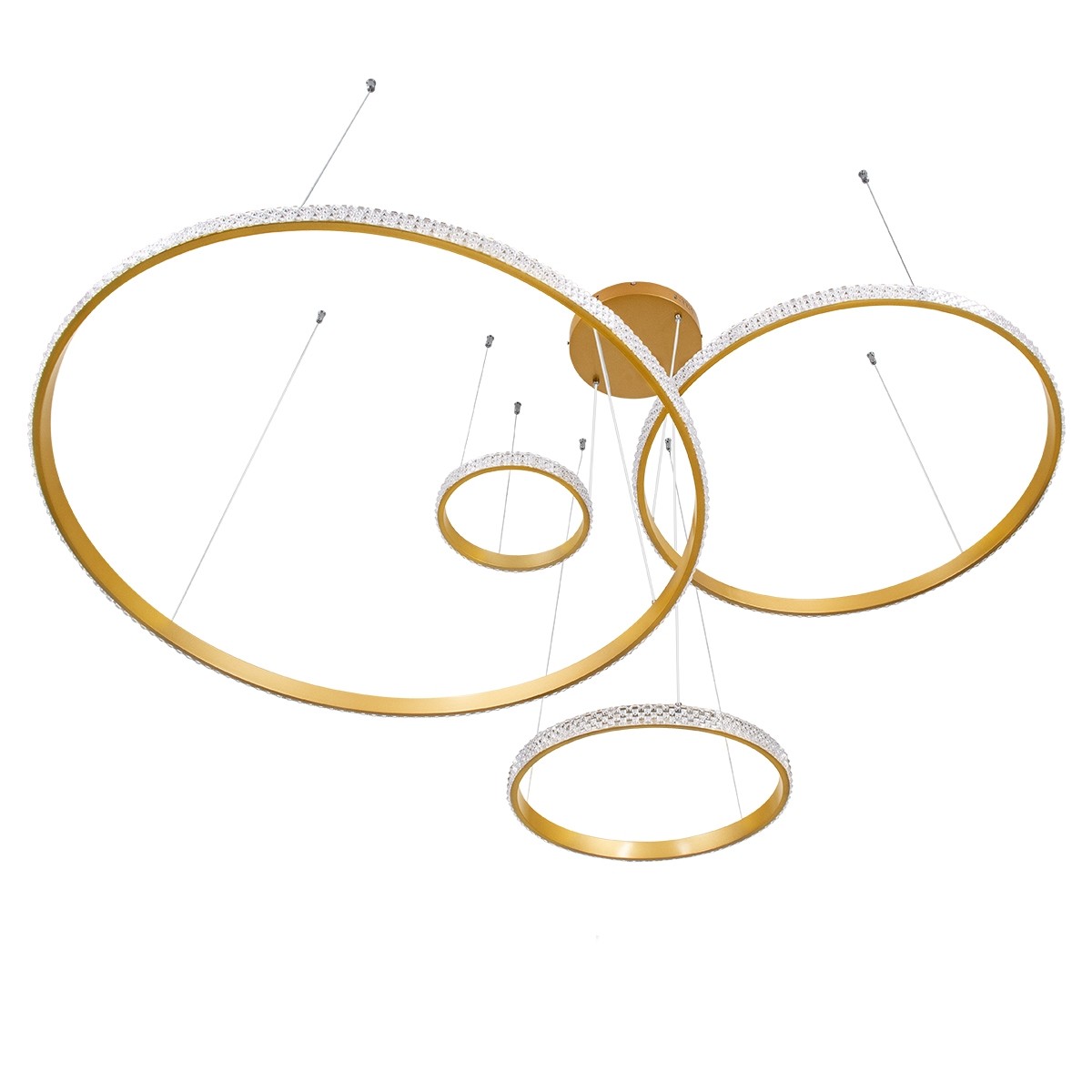 LED Κρεμαστό Φωτιστικό Χρυσό 4 Κύκλοι DIAMOND TETRA 150W με Εναλλαγή Χρωμάτων Dimmable Φ25+40+60+80cm 61149