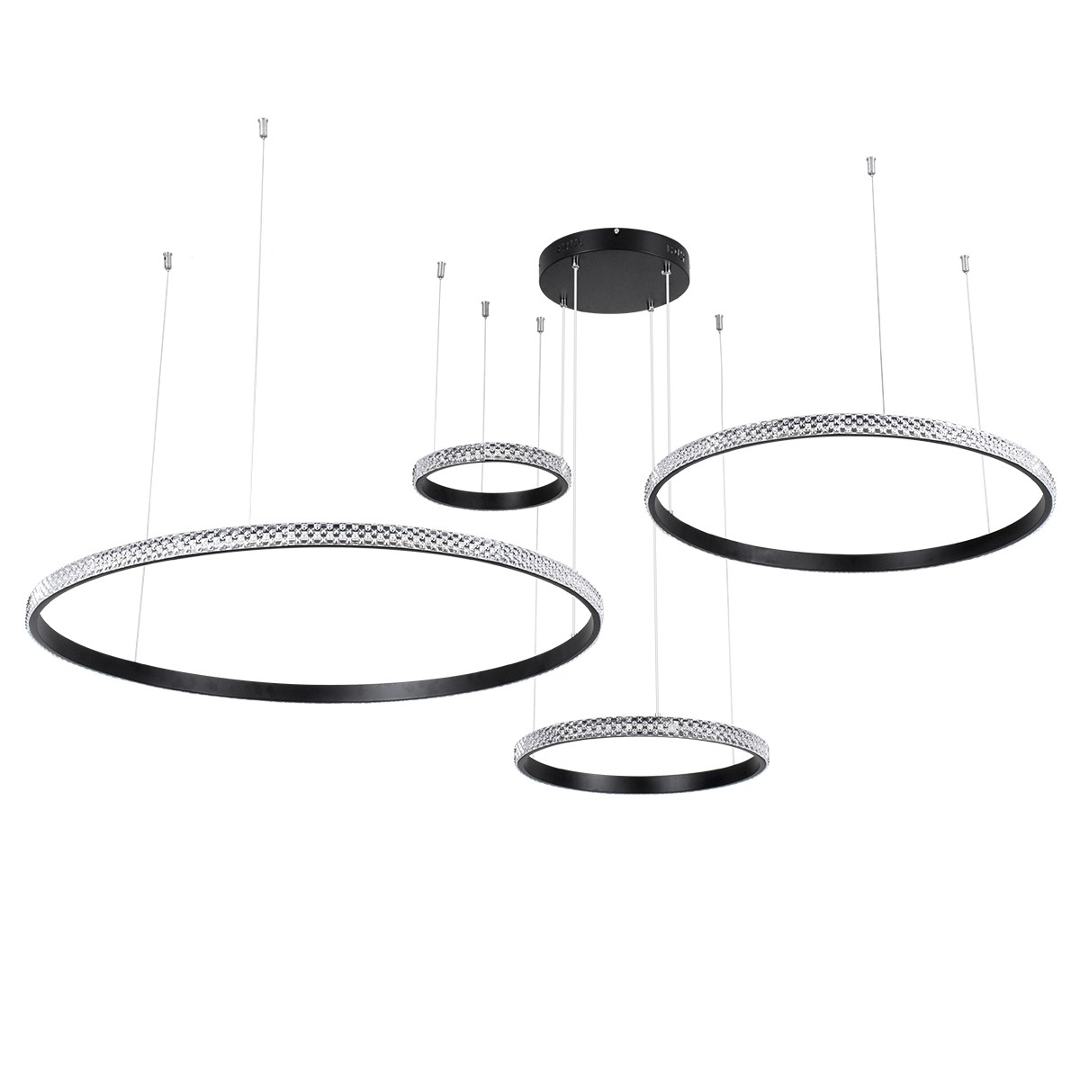 LED Κρεμαστό Φωτιστικό Μαύρο DIAMOND TETRA 4 Κύκλοι 150W Εναλλαγή Φωτισμού μέσω Τηλεχειριστηρίου Dimmable Φ25+40+60+80cm 61148