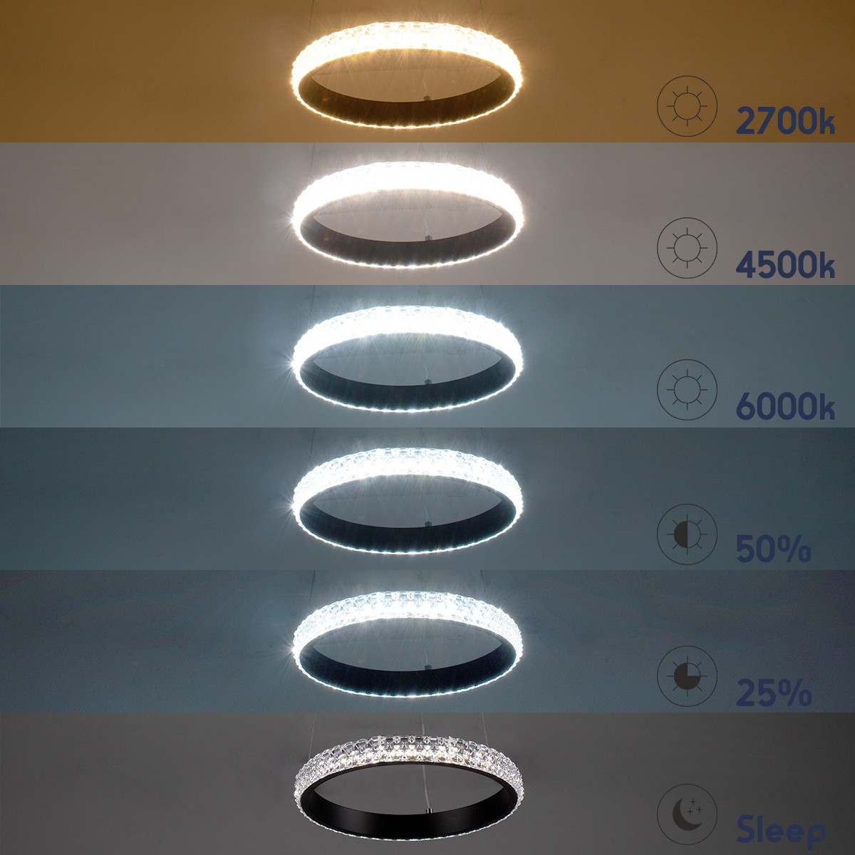 LED Κρεμαστό Φωτιστικό Μαύρο DIAMOND Κύκλος 67W με Εναλλαγή Φωτισμού μέσω Τηλεχειριστηρίου Dimmable Φ80cm - 61132