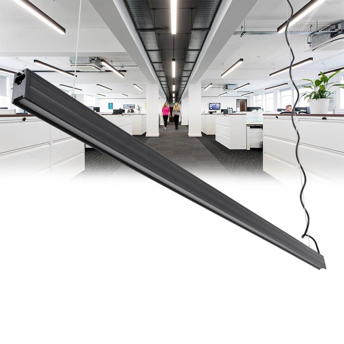 LED Γραμμικό Φωτιστικό Οροφής Κρεμαστό Linear Office Μαύρο 18W Μ120 x Π2 x Υ4cm