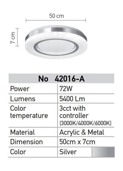 LED Φωτιστικό οροφής πλαφονιέρα Ασημί 72W με εναλλαγή χρωμάτων και dimmable Ø50