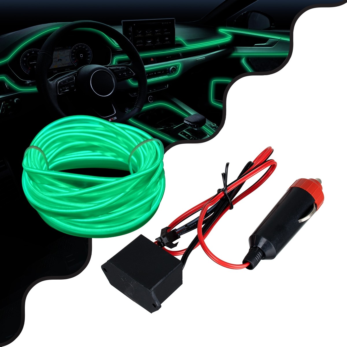 Διακοσμητική EL-Wire Neon Αυτοκινήτου Κορδόνι ΣΕΤ 3m 1W/3m 360° DC 12V με Βύσμα Αναπτήρα Αυτοκινήτου Αδιάβροχη IP68 Πράσινο