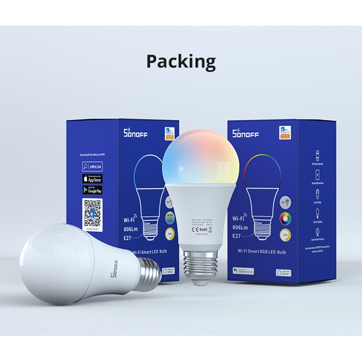 LED Λάμπα E27 Wi-Fi Smart A60 9W RGB+CCT 16M Colors & from 2700K to 6500K Dimmable SONOFF