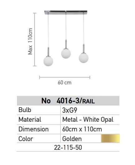 Μοντέρνο Κρεμαστό Φωτιστικό Οροφής Τρίφωτο  4016-3 Χρυσό - Λευκό Μεταλλικό Μπάλα
