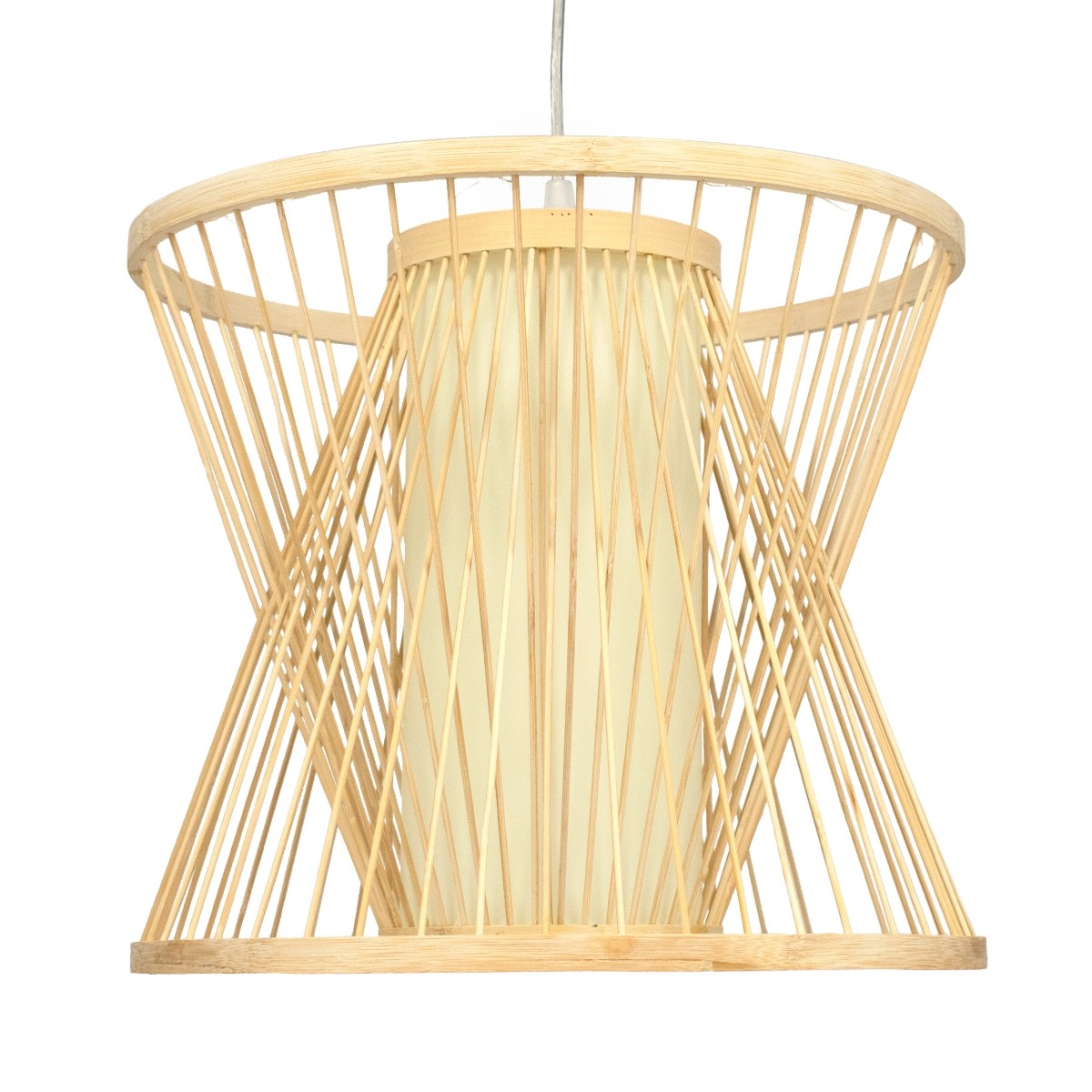 Φωτιστικό Οροφής Κρεμαστό DE PARIS Vintage Μπεζ Ξύλινο Bamboo Φ35 x Y32cm
