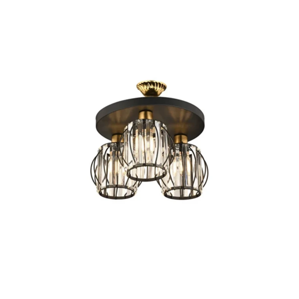 Vintage Ceiling Light with Crystals ILLUME 3 x E27 Black & Gold Metal with Clear Glass 201-0100