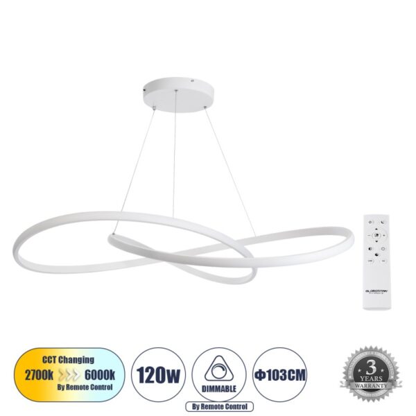 LED Pendant Ceiling Light DEXTER 120Watt Φ103cm with Lighting Switching via Remote Control Dimmable White 60918