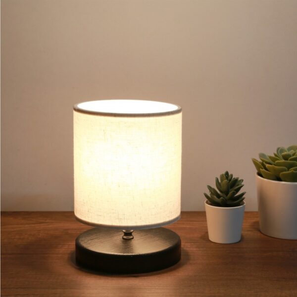 Modern Table Lamp Single Light MINNIE 1xE27 Black Wood with Beige Fabric 204-0062 - Image 2