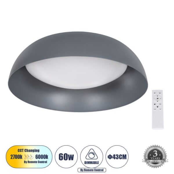 LED Ceiling Light ANATOLIA 60W with Dimmable Lighting Switch Φ43cm - Anthracite Grey 61262