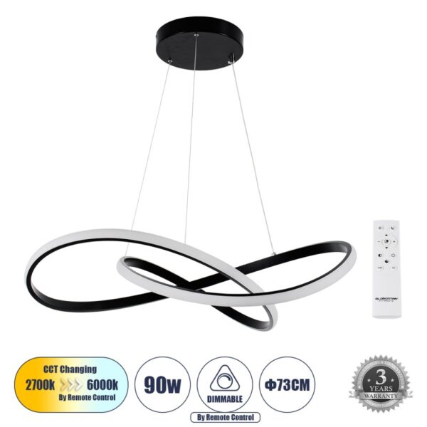 LED Κρεμαστό Φωτιστικό Οροφής DEXTER 72Watt Φ56cm με Εναλλαγή Φωτισμού μέσω Τηλεχειριστηρίου Dimmable Μαύρο 61049